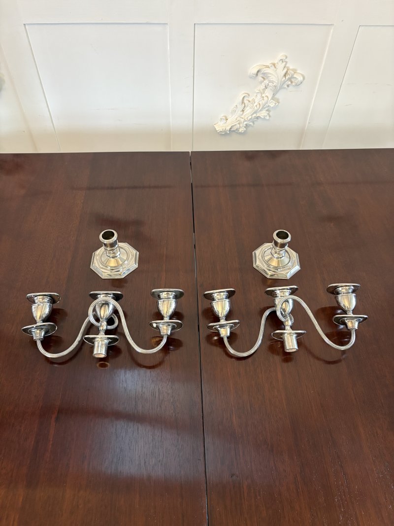 Pair of Antique Edwardian Quality Silver Plated Candelabras - Image 8